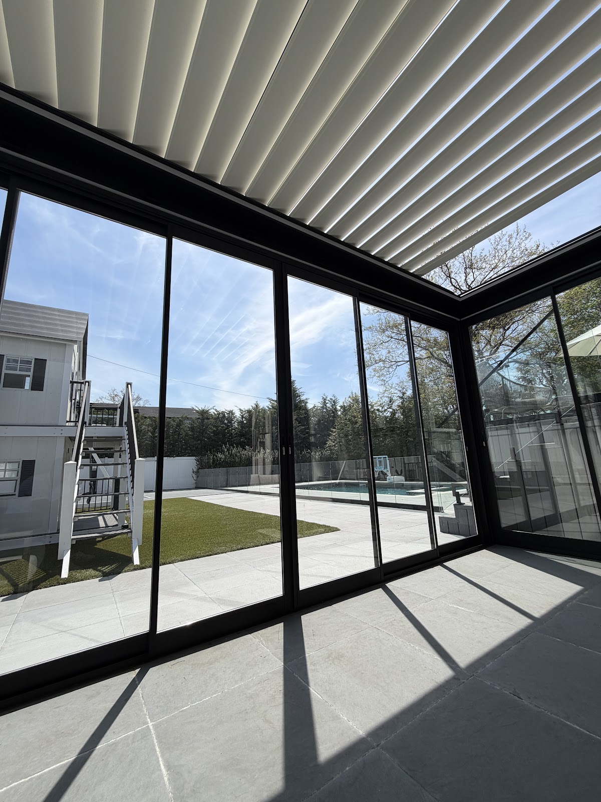 Louvered pergola interior view